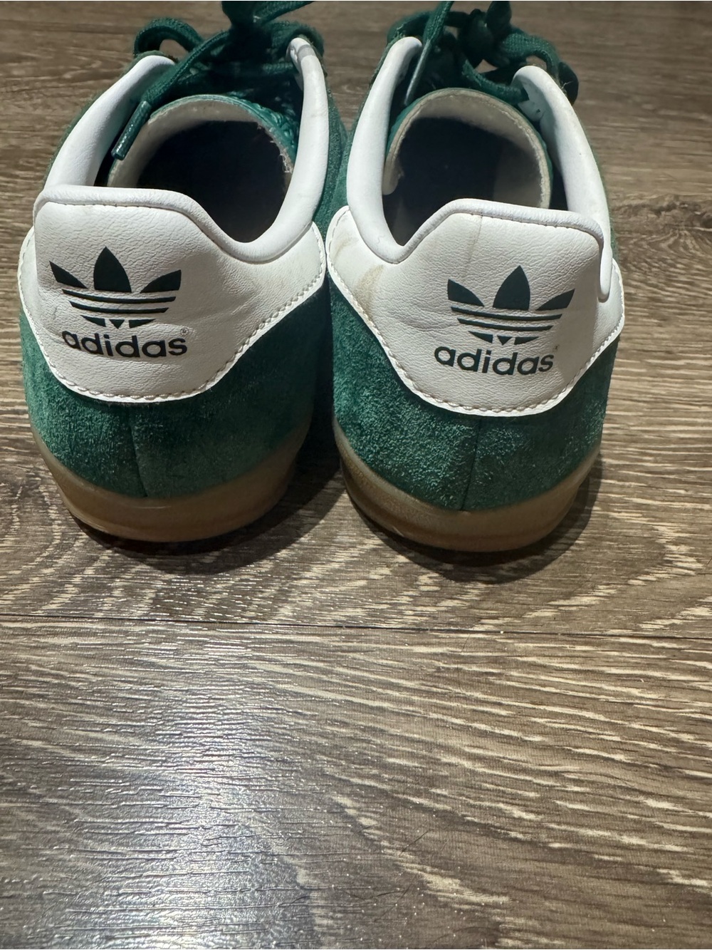 Adidas Green Suede Sneakers with White Heel Tabs and Gum Soles